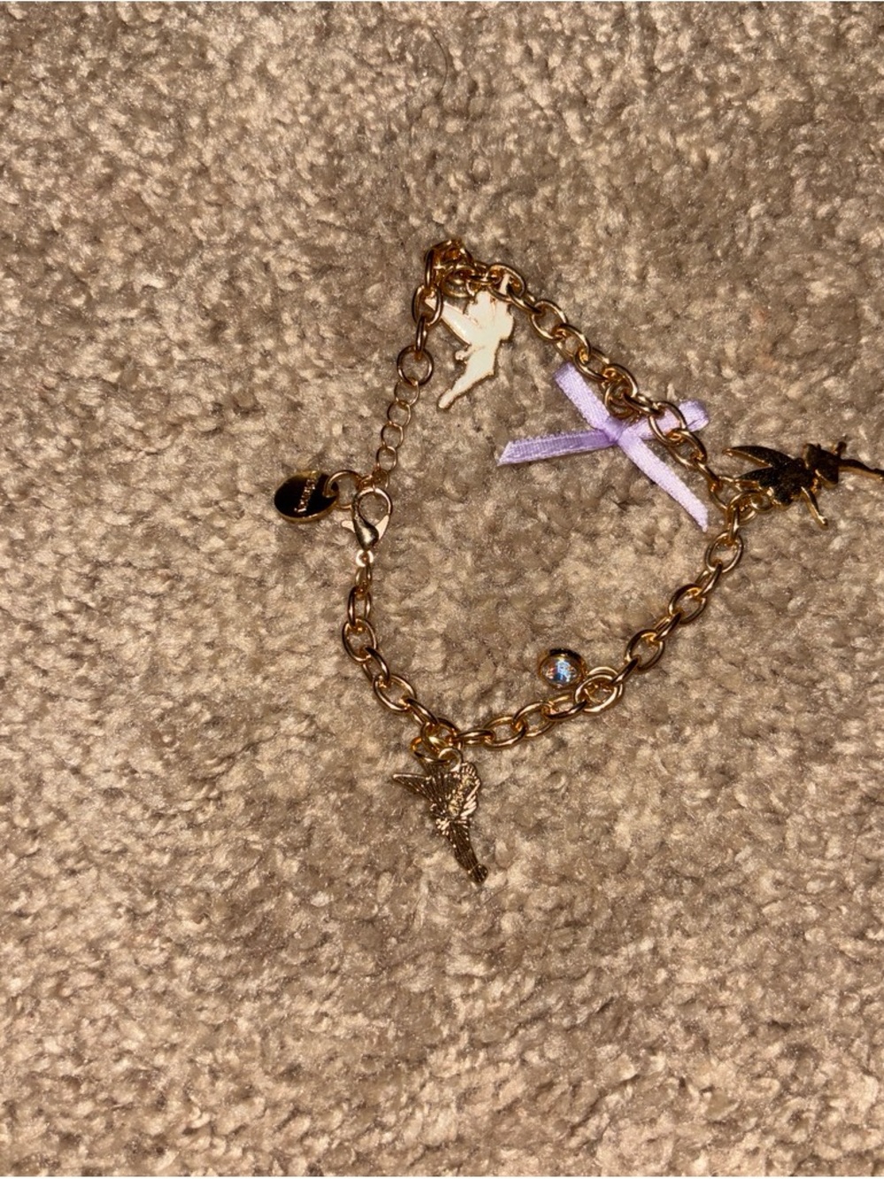 Gold-Tone Charm Bracelet with Lavender Bow